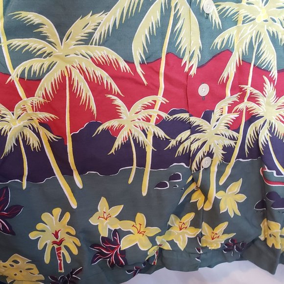 Vintage Polo Sport Hawaiian Shirt Rayon Large Palm Trees Green - Picture 3 of 7